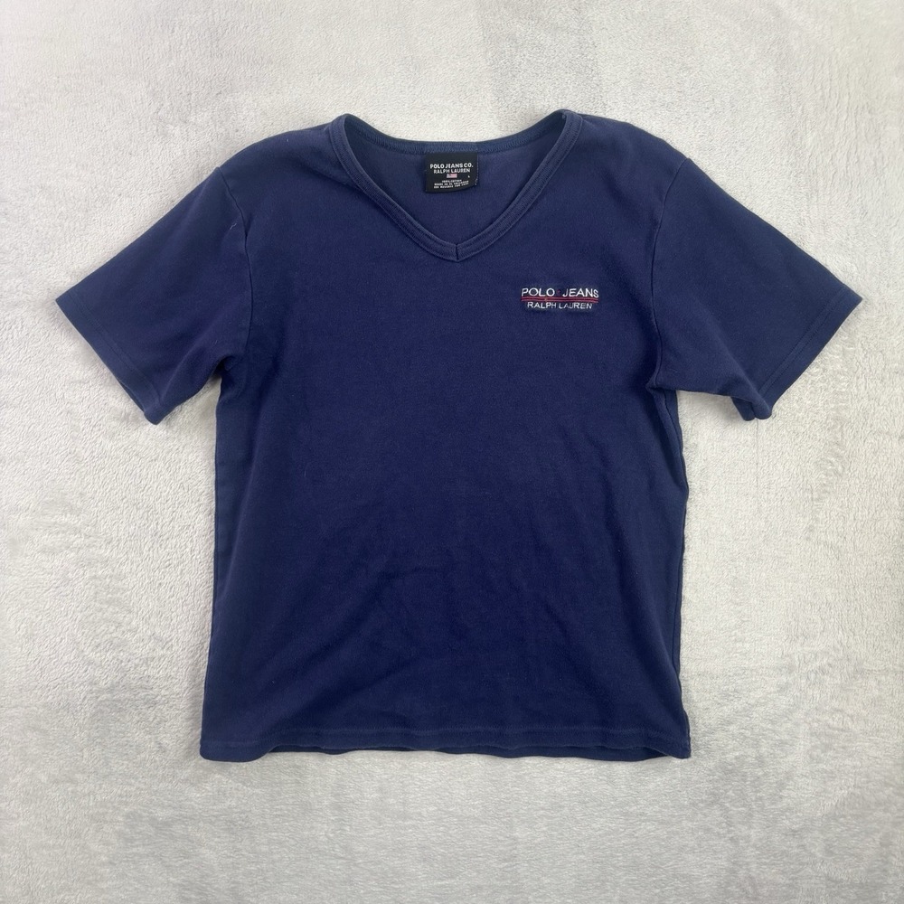 Y2K Polo Jeans Co Ralph Lauren V-Neck SS Blue Shirt Women's Large